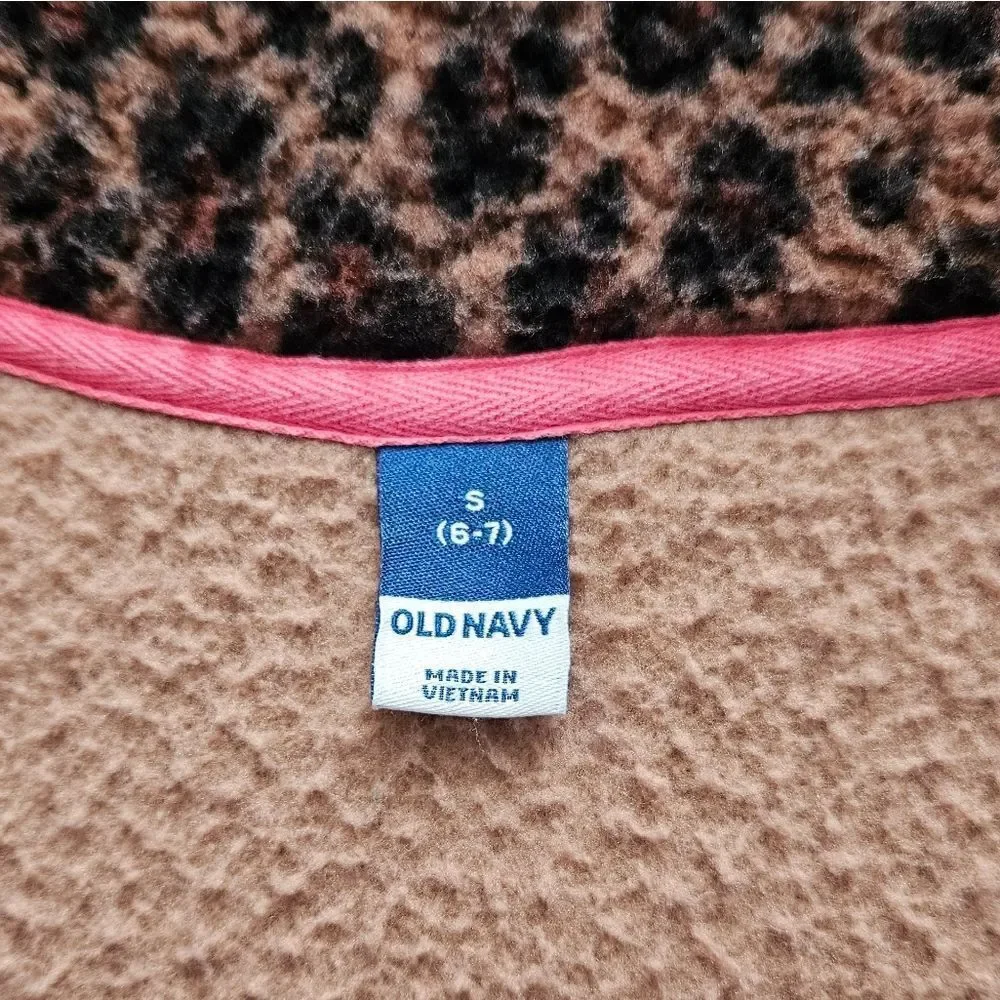 Old Navy Tan Fleece Jacket with Pink Trim Size S